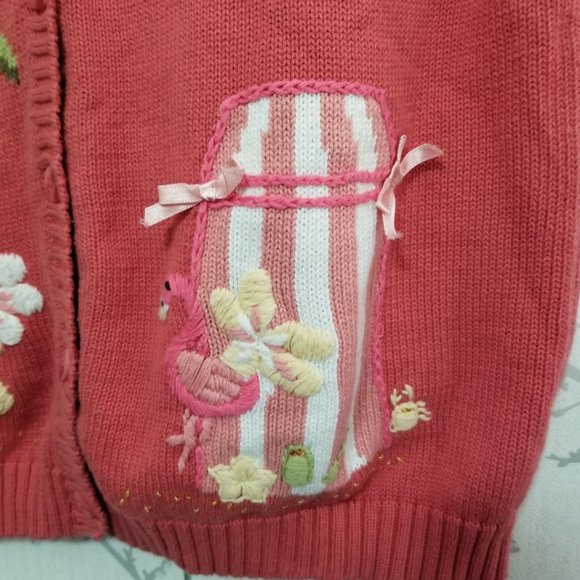 Tabi Vtg Salmon Tropical Island Theme Cardigan - Picture 3 of 5